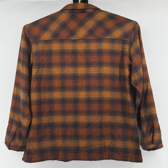Mountain Hardwear Shirt Shacket Jacket Mens Large Orange Brown Plaid Snap Front - Picture 9 of 14